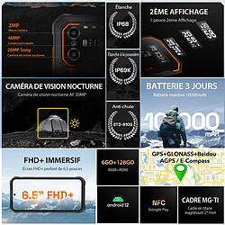 IIIF150 B1 Pro Smartphone Robuste 6Go + 128Go Écran 6,5" FHD+ Caméra 48MP Batterie 10000mAh Android 12 GPS NFC Double SIM 4G - Orange