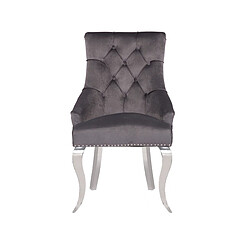 Avis Vivenla Lot de 2 Chaises de salle à manger design capitonné revêtement en velours gris foncé et piètement baroque en acier inoxydable argenté collection ANGELO