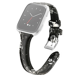 Wewoo Bracelet pour montre connectée Fitbit Versa 2 Smartwatch en cuir véritableversion rétractable fleur grise 