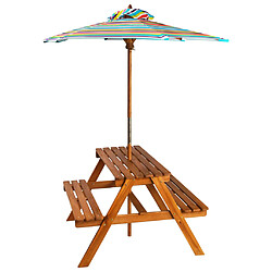 vidaXL Table à pique-nique et parasol enfants 79x90x60cm Acacia solide