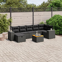 vidaXL Salon de jardin 8 pcs avec coussins noir résine tressée 