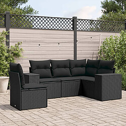 vidaXL Salon de jardin 5 pcs avec coussins noir résine tressée 