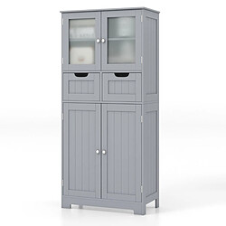 Helloshop26 Meuble de salle de bain à 4 portes 2 tiroirs colonne salle de bain armoire haute avec étagères réglables pour salon cuisine 60 x 30 x 128 cm gris 20_0005881 