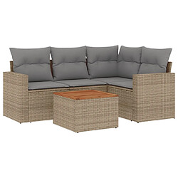 vidaXL Salon de jardin avec coussins 5pcs mélange beige résine tressée