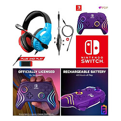 NC CASQUE NINTENDO SWITCH ROUGE ET BLEU + Manette SANS FIL Bluetooth SWITCH PURPLE SWIT LED RVB Officielle Nintendo 