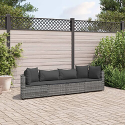 vidaXL Salon de jardin 4 pcs avec coussins gris résine tressée 