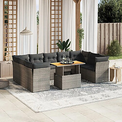 vidaXL Salon de jardin avec coussins 10 pcs gris résine tressée