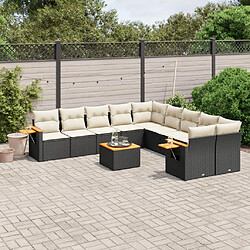 vidaXL Salon de jardin 11 pcs avec coussins noir résine tressée