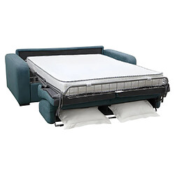 Avis Vente-Unique Canapé 4 places convertible express en tissu bleu - Couchage à lattes larges 160 cm - Matelas 18 cm - BEVIS