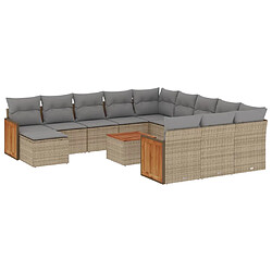 vidaXL Salon de jardin avec coussins 13 pcs beige résine tressée