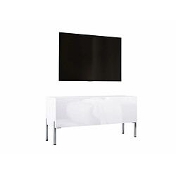 3XELIVING Meuble TV en couleur Blanc mat / Blanc brillant avec pieds droits en chrome, D: l : 100 cm, H : 52 cm, P : 32 cm