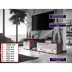 Dusine MEUBLE TV MASSIMO 200 cm Noir Mat et portes Noir Laquées LED RGB