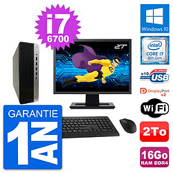 PC HP 600 G3 SFF Ecran 27" Intel i7-6700 RAM 16Go Disque Dur 2To Windows 10 Wifi - Occasion