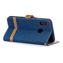 Acheter Etui en PU tissu jean bicolore avec support bleu foncé pour votre Huawei P Smart (2019)/Honor 10 Lite