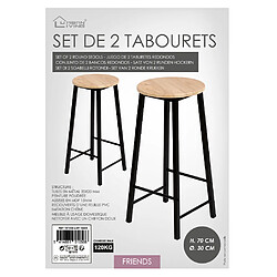 Lot de 2 tabourets de bar en bois avec struture en métal noir repose-pieds D30*H70 cm+Urban Living pas cher