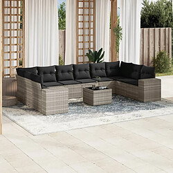 vidaXL Salon de jardin 11 pcs avec coussins gris clair résine tressée