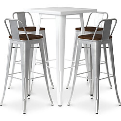 ICONIK INTERIOR Ensemble Table Blanche et 4 Tabourets de Bar Design Industriel - Bistrot Stylix Argenté