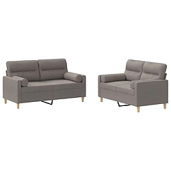 vidaXL Ensemble de canapés 2 pcs avec coussins taupe tissu