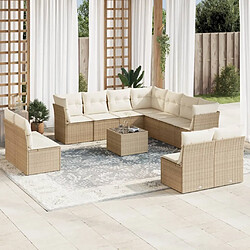 vidaXL Salon de jardin avec coussins 12 pcs beige résine tressée