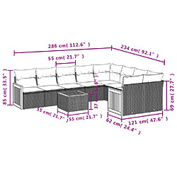 Acheter vidaXL Salon de jardin avec coussins 10 pcs gris résine tressée