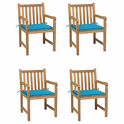 Maison Chic Lot de 4 Chaises de jardin,Fauteuil d'extérieur avec coussins bleu Bois de teck solide -MN32767