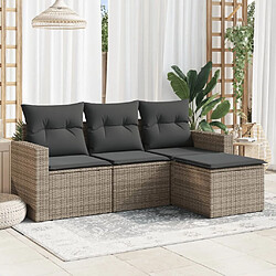 vidaXL Salon de jardin 4 pcs avec coussins gris résine tressée 