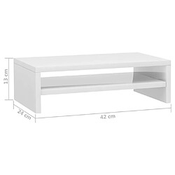 vidaXL Support de moniteur Blanc brillant 42x24x13cm Bois d'ingénierie pas cher