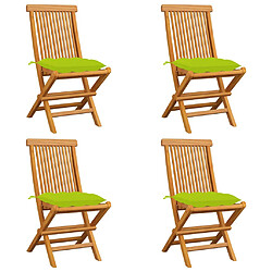 vidaXL Chaises de jardin avec coussins vert vif lot de 4 Bois de teck