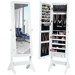 Helloshop26 Armoire à bijoux sur pied avec led serrure verrouillable rangement cosmétique angles réglables 153 cm blanc 20_0000137 