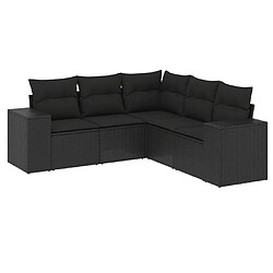 vidaXL Salon de jardin 5 pcs avec coussins noir résine tressée