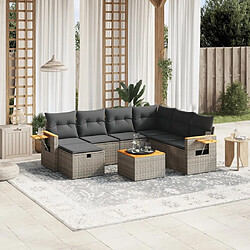 Maison Chic Ensemble Tables et chaises d'extérieur 8 pcs avec coussins,Salon de jardin gris résine tressée -GKD105784