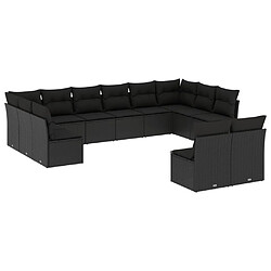 vidaXL Salon de jardin 12 pcs avec coussins noir résine tressée