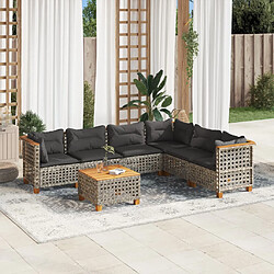 vidaXL Salon de jardin avec coussins 7 pcs gris résine tressée 