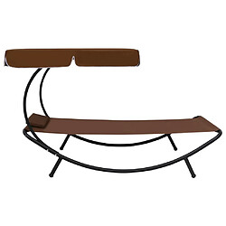 Helloshop26 Lit de repos transat chaise longue d'extérieur 200 cm avec auvent et oreiller marron 02_0012007