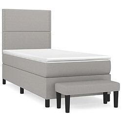 Maison Chic Structures de lit + matelas,Lit à sommier tapissier et matelas pour Chambre Gris clair 90x190 cm Tissu -MN18557