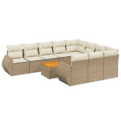 vidaXL Salon de jardin 11 pcs avec coussins beige résine tressée