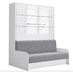 Inside 75 Armoire lit escamotable SOFA AUTOMATICA 160 cm façade blanc brillant canapé gris MECANIQUE SEDAC MERAL 