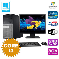 Lot PC Tour Dell 790 Core I3 3.1Ghz 8Go 240Go SSD DVD WIFI Win 7 + Ecran 17" - Occasion