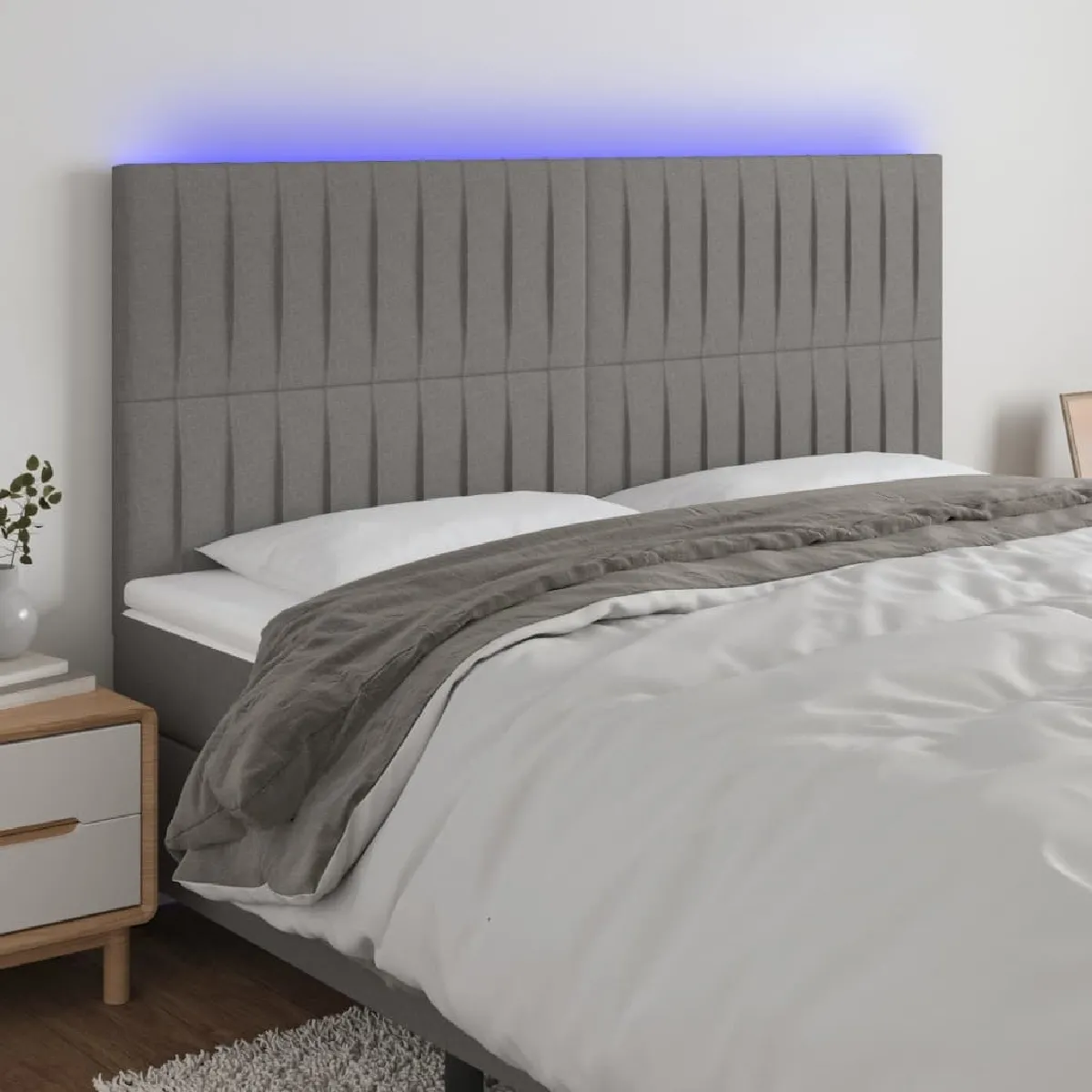 Maison Chic Tête de lit scandinave à LED,meuble de chambre Gris foncé 160x5x118/128 cm Tissu -MN61151