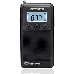 RETEKESS mini radio de poche FM MW SW avec batterie rechargeable noir 