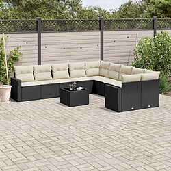 vidaXL Salon de jardin 11 pcs avec coussins noir résine tressée