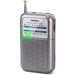 PRUNUS mini radio portable transistor avec Indicateur de Signal et Bouton FM à piles gris