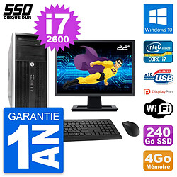 PC Tour HP 6300 CMT Ecran 22" Intel i7-2600 RAM 4Go SSD 240Go Windows 10 Wifi · Occasion 