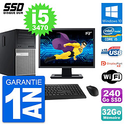 PC Tour Dell 9010 Ecran 19" Intel i5-3470 RAM 32Go SSD 240Go Windows 10 Wifi - Occasion