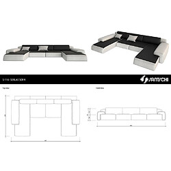 Vente-Unique Grand canapé panoramique en simili blanc et noir SICILE pas cher