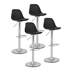 Helloshop26 Lot de 4 tabourets de bar avec dossier socle chromé noir 14_0003746 