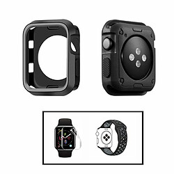 PHONECARE Kit Coque Military DoubleColor + Bracelet Bicolore SportStyle + Film de Hydrogel pour Apple Watch Series 3 - 42mm - Noir / Gris 