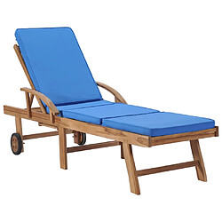 Helloshop26 Lot de 2 transats chaise longue bain de soleil lit de jardin terrasse meuble d'extérieur avec coussins bois de teck solide bleu 02_0012153