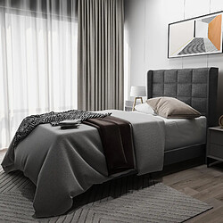 LBF Lit capitonné, 90 x 200 cm, lit simple, double, design, avec sommier à lattes en bois, tête de lit, gris, cadre de lit 90 x 200 cm