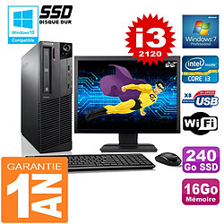 PC Lenovo M92p SFF Core I3-2120 Ram 16Go Disque 240 Go SSD Wifi W7 Ecran 22" - Occasion